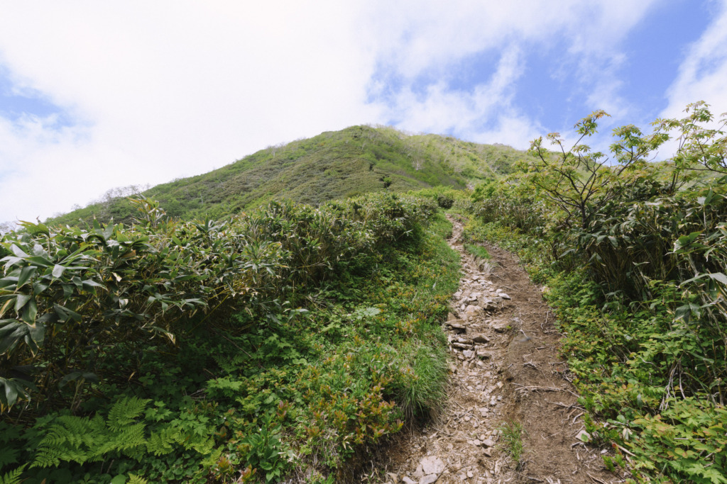 高妻山山頂への急な登り道