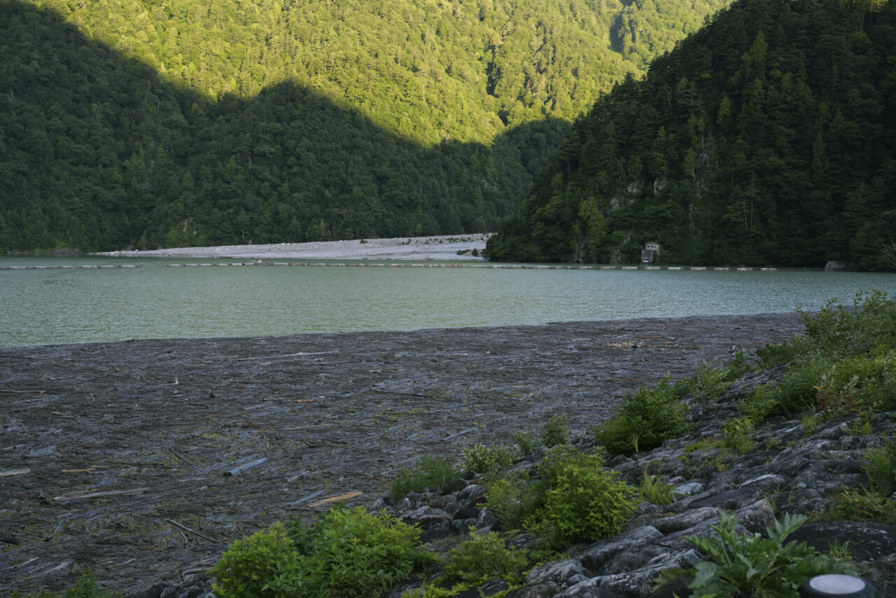 流木が集まる高瀬ダム