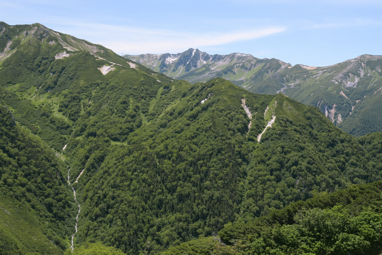 稜線の奥に見える水晶岳
