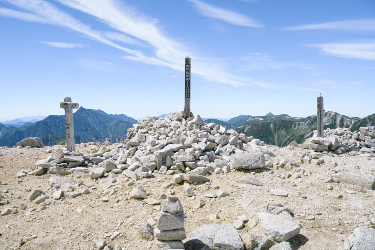 山頂の木柱と案内板