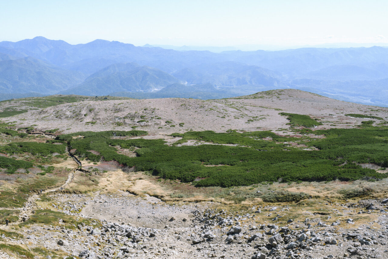 広大な平地が広がる山頂基部