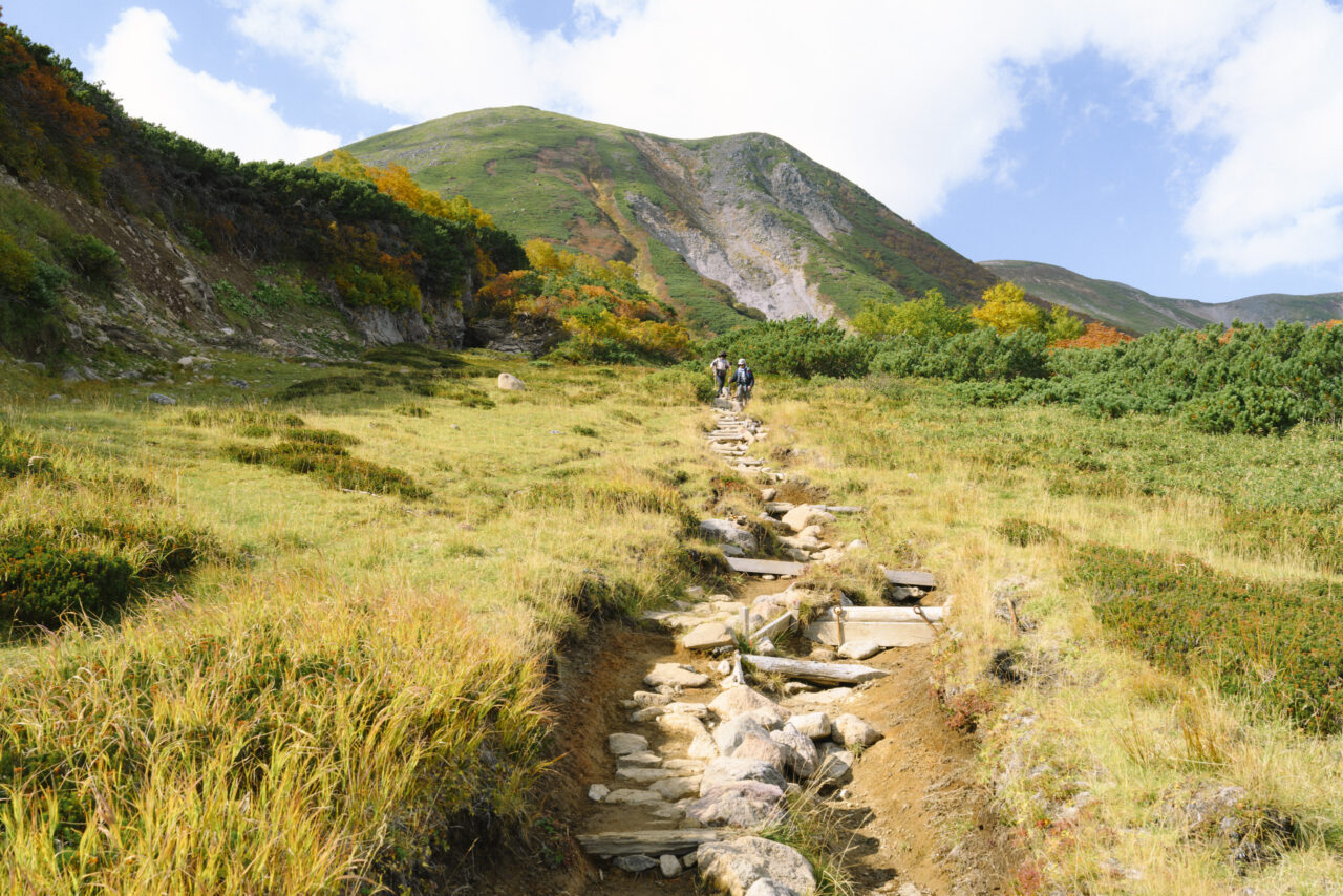 湿原から緑岳を振り返る