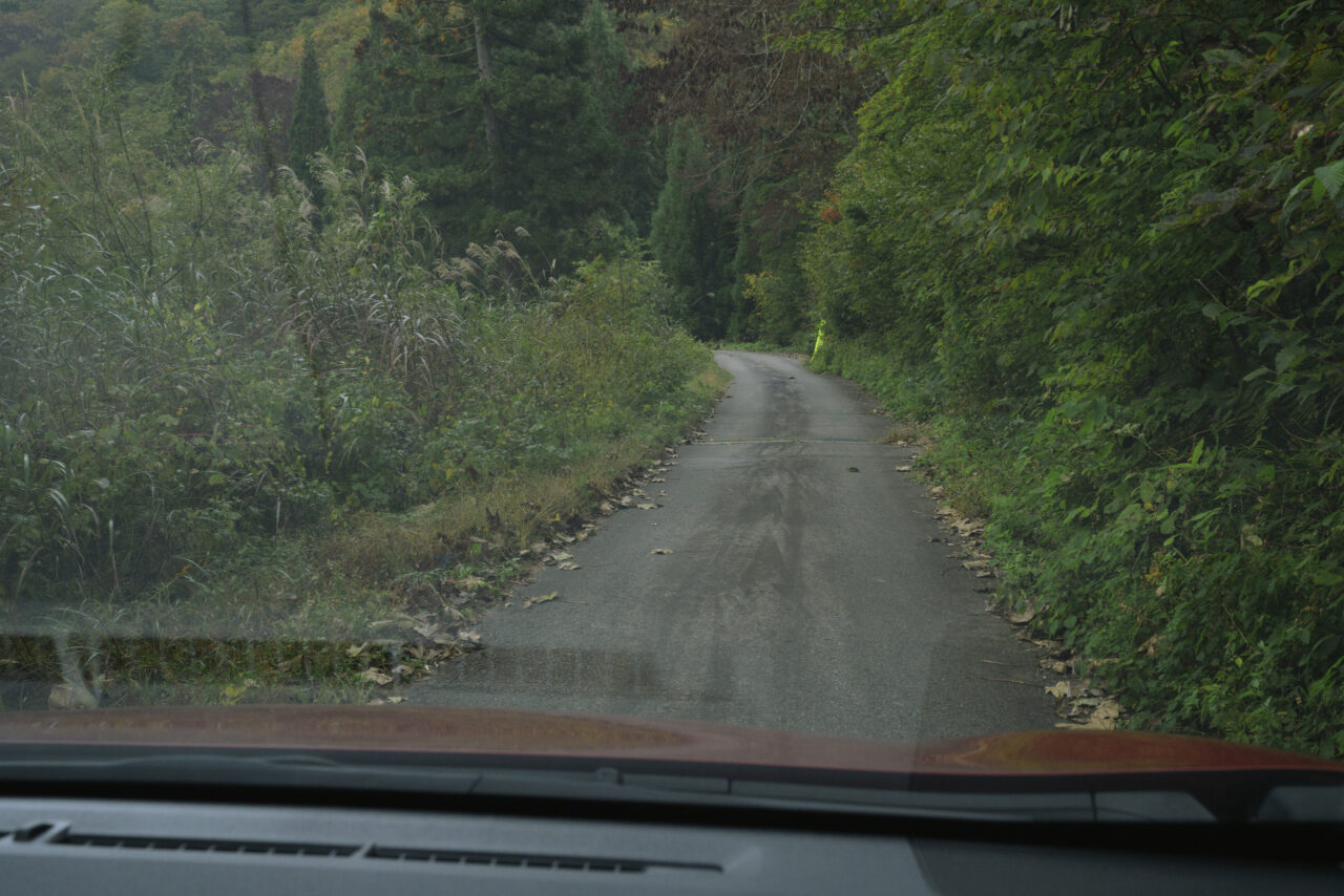 細い舗装路の奥へ