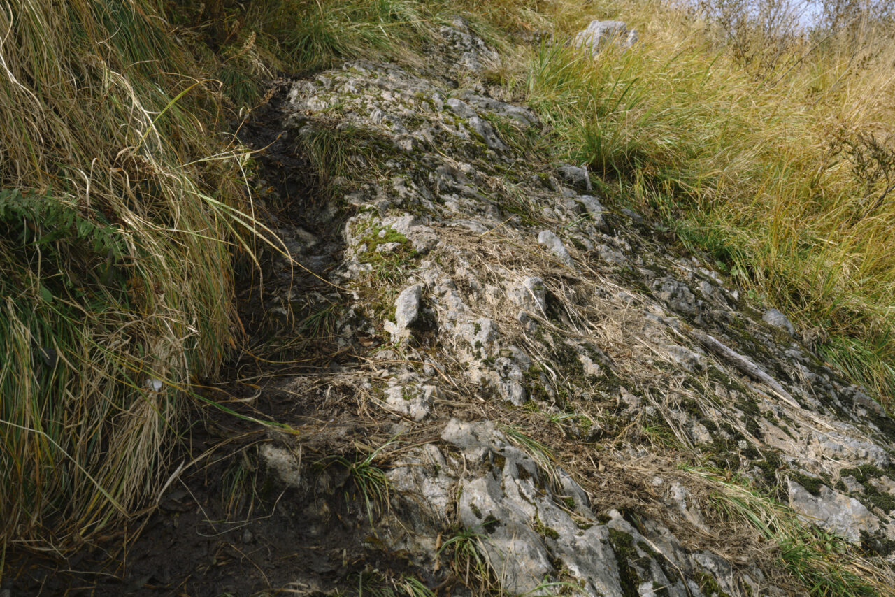 土と岩の滑る道