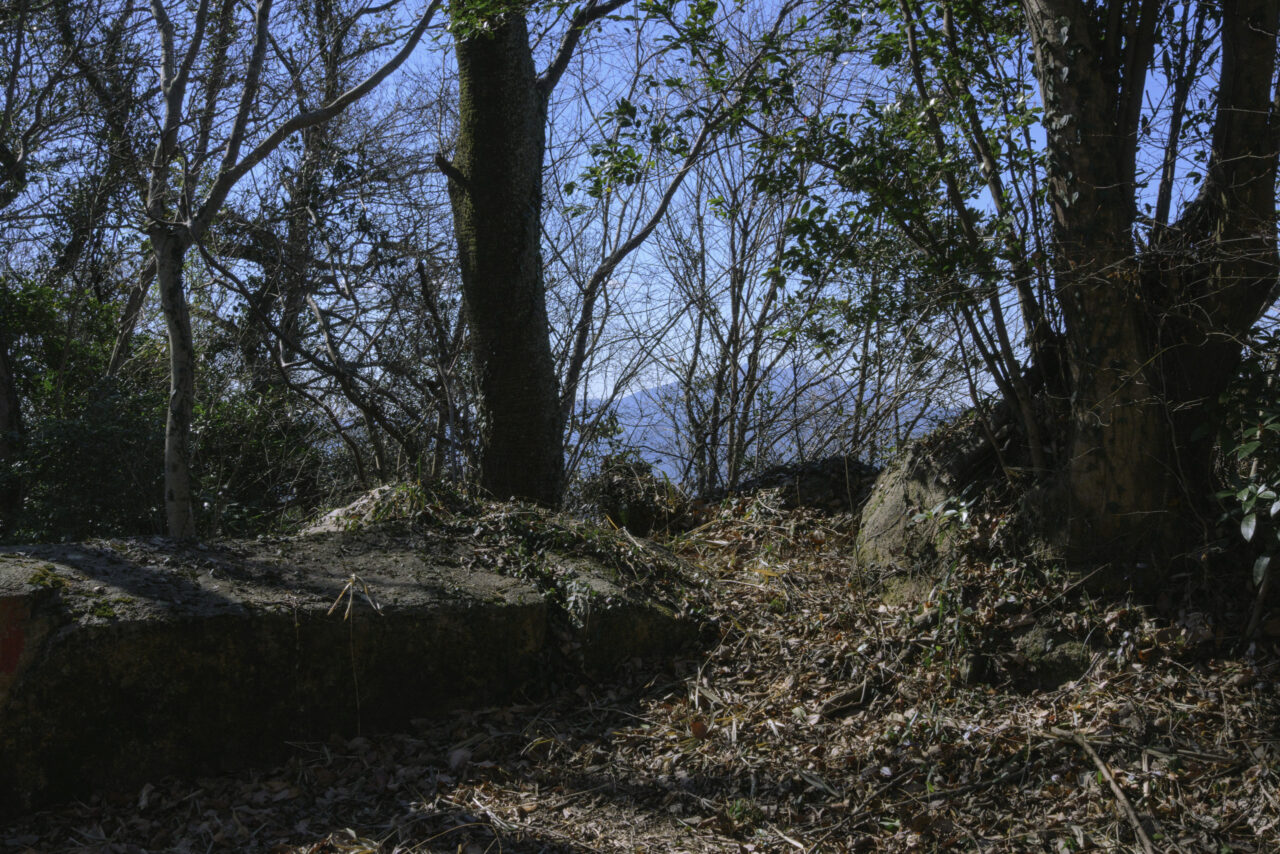 筑波山を眺める岩場