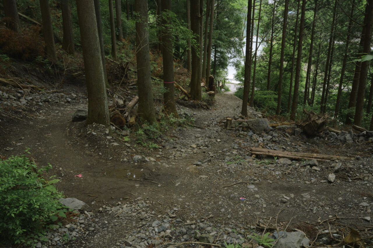 重機の跡が残る登山道