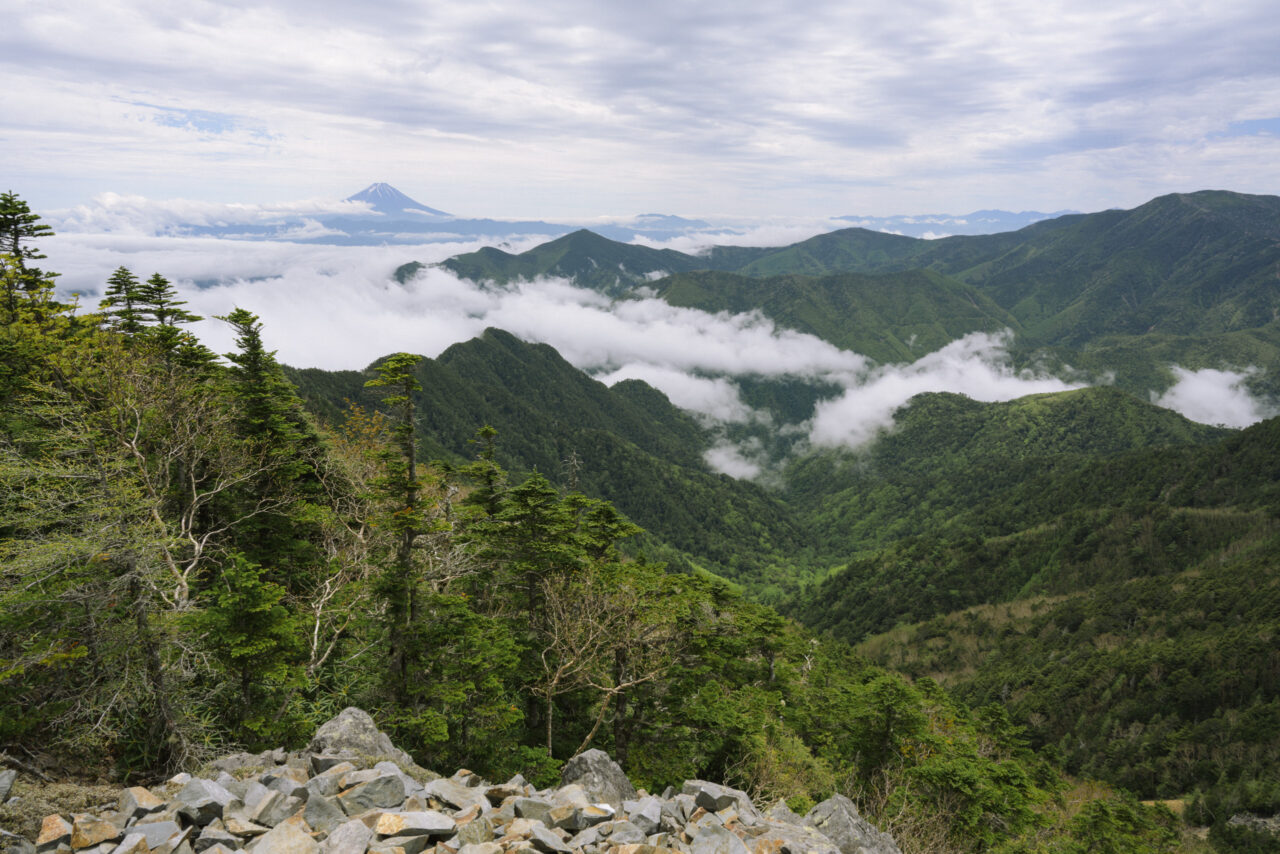 甲武信ヶ岳山頂から見る富士山方面