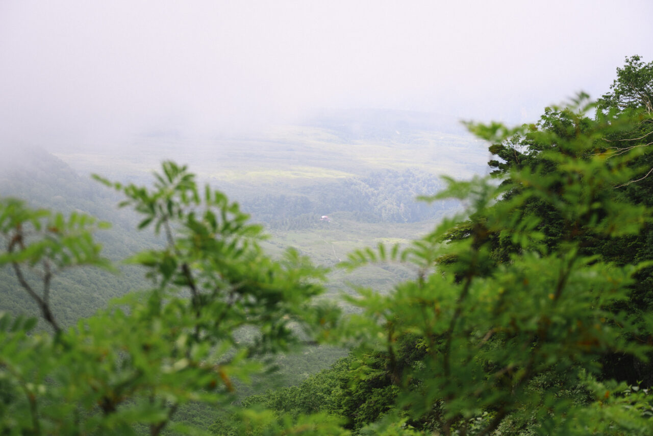 ガスの向こうに見える大日平小屋